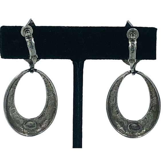 Givenchy Vintage Silver Crystal Rhinestone Clip On Drop Earrings - Picture 5 of 10